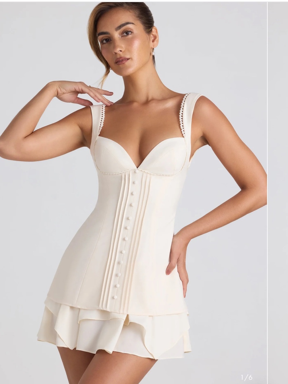 Oh Polly Cream Corset Mini Dress with Button Trim